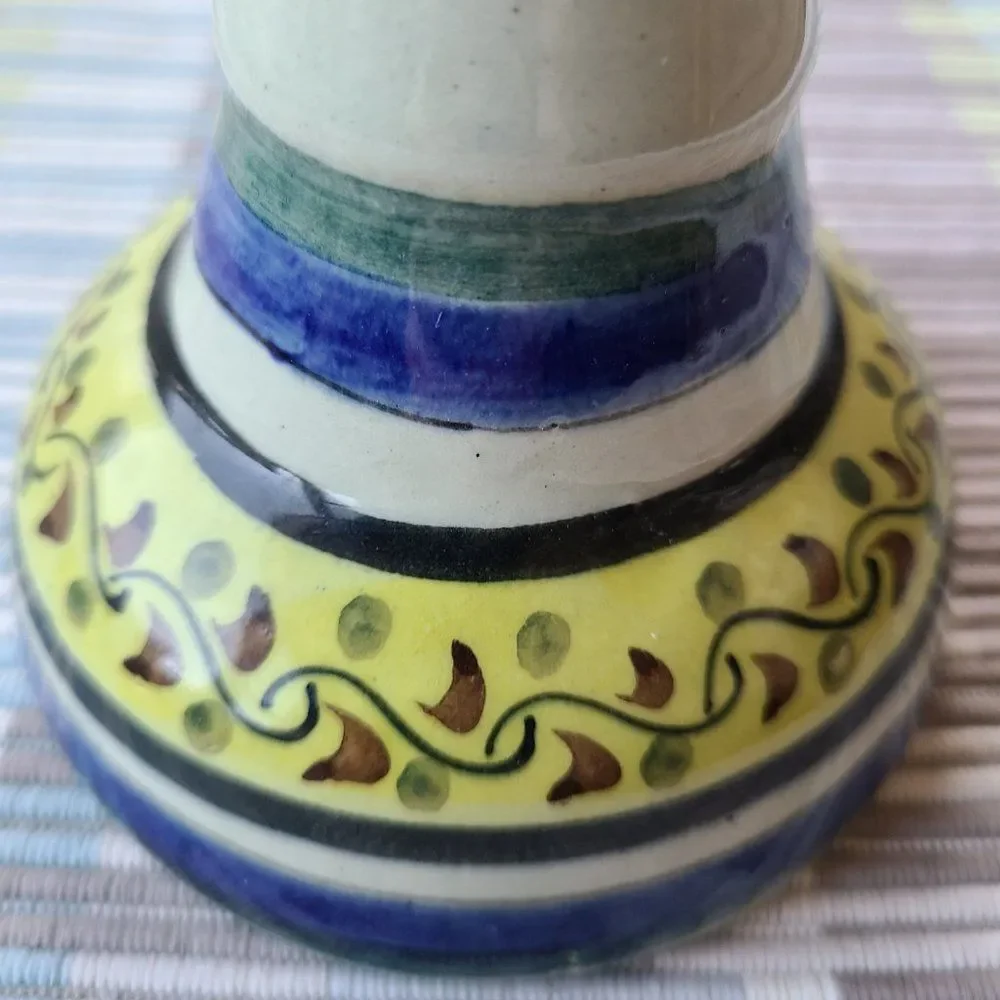 Vintage Tonala Candle Holder Candlestick Holder Hand Painted and Signed Pottery